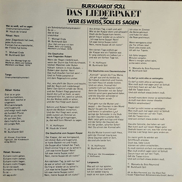 Burkhardt Söll : Das Liederpaket - Wer Es Weiss, Soll Es Sagen (LP, Album)