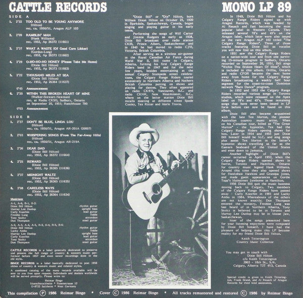 Dixie Bill Hilton And The Calgary Range Riders : Ramblin' Man (LP, Comp, Mono)