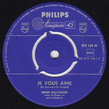 Henri Salvador : Je Vous Aime  (7", Single, Mono, RE)