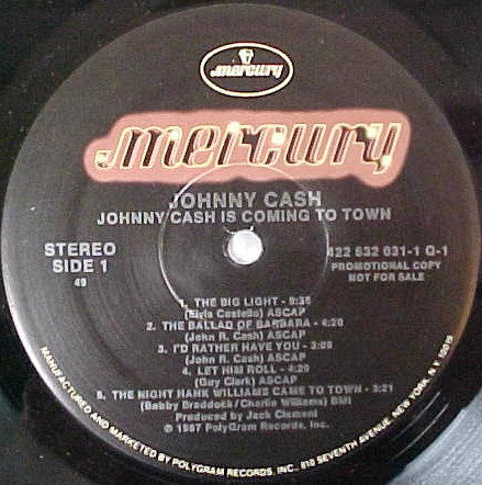 Johnny Cash : Johnny Cash Is Coming To Town (LP, Album, Promo)