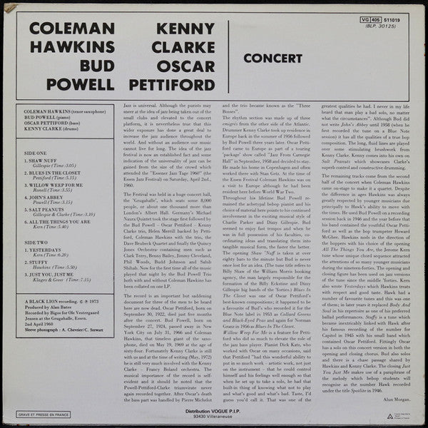 Coleman Hawkins • Bud Powell • Oscar Pettiford • Kenny Clarke : Concert (LP, Album, RE)