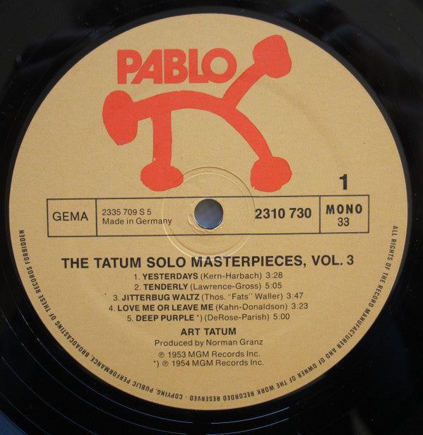 Art Tatum : The Tatum Solo Masterpieces, Vol. 3 (LP, Album)