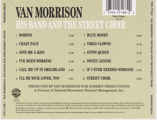 Van Morrison : His Band And The Street Choir (CD, Album, RE)