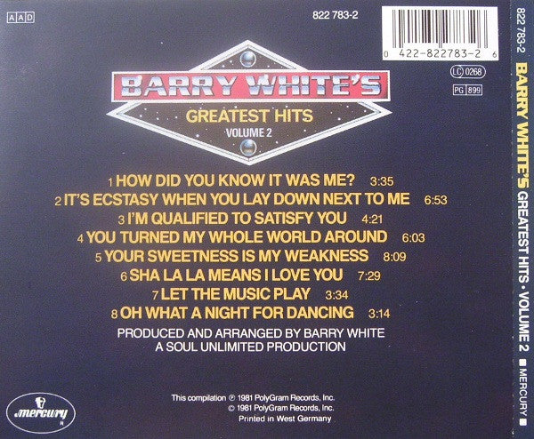Barry White : Barry White's Greatest Hits - Volume 2 (CD, Comp)