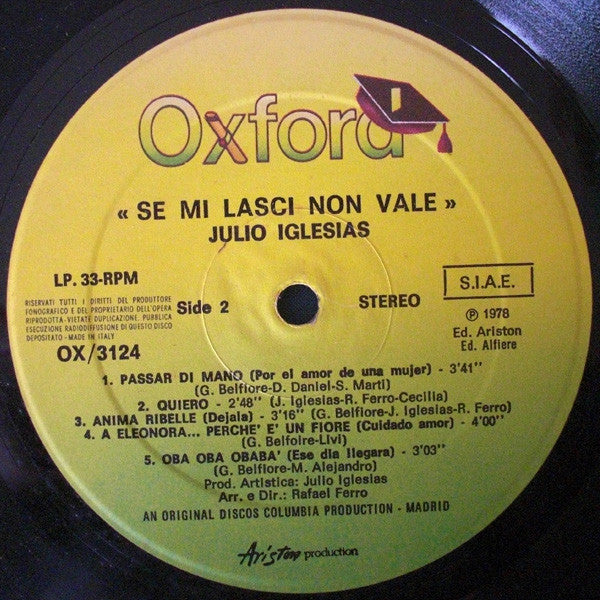 Julio Iglesias : Se Mi Lasci Non Vale (LP, Album)