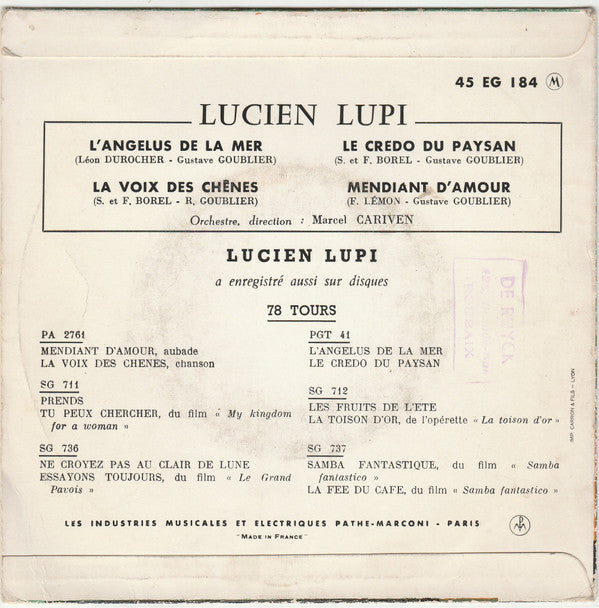 Lucien Lupi : 1 - L'angelus De La Mer (7", EP)
