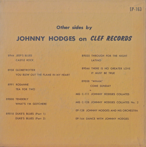 Johnny Hodges : Dance With Johnny Hodges (7", EP)