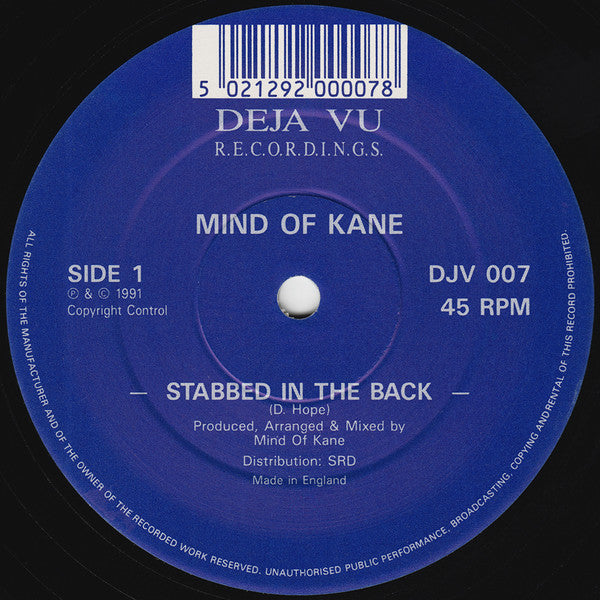 Mind Of Kane : Stabbed In The Back (12", Blu)