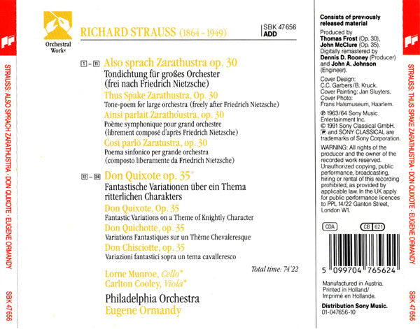Richard Strauss, Carlton Cooley, Lorne Munroe, The Philadelphia Orchestra, Eugene Ormandy : Also Sprach Zarathustra = Thus Spake Zarathoustra = Ainsi Parlait Zarathoustra / Don Quixote = Don Quichotte  (CD, Comp, RM)