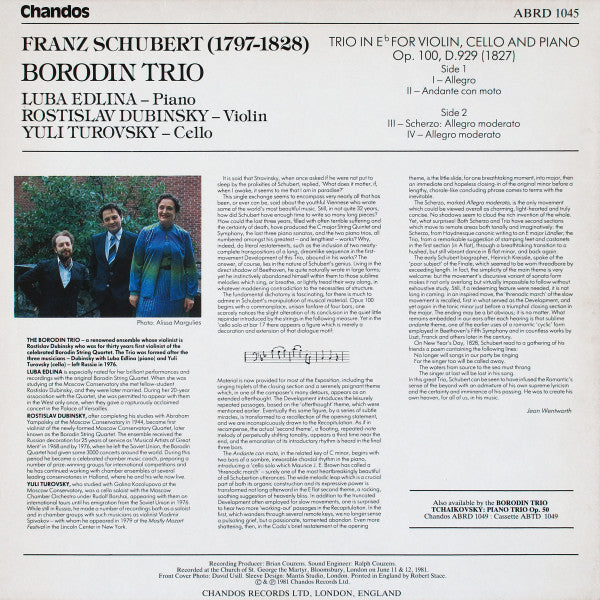 Borodin Trio, Franz Schubert : Piano Trio In E Flat Op. 100 (LP)