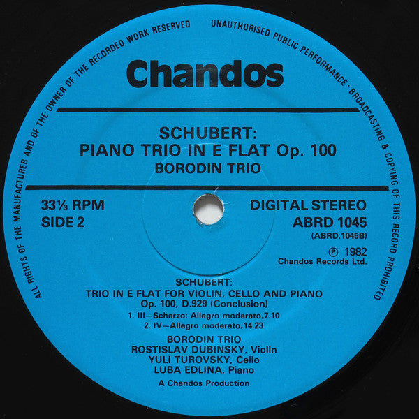 Borodin Trio, Franz Schubert : Piano Trio In E Flat Op. 100 (LP)