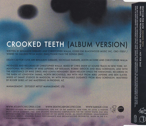 Death Cab For Cutie : Crooked Teeth (CD, Single, Promo)