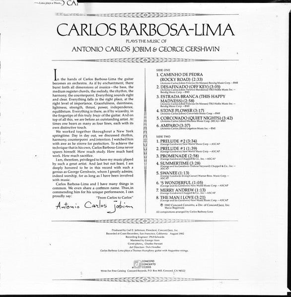 Carlos Barbosa-Lima : Plays The Music Of Antonio Carlos Jobim & George Gershwin (LP, Album)