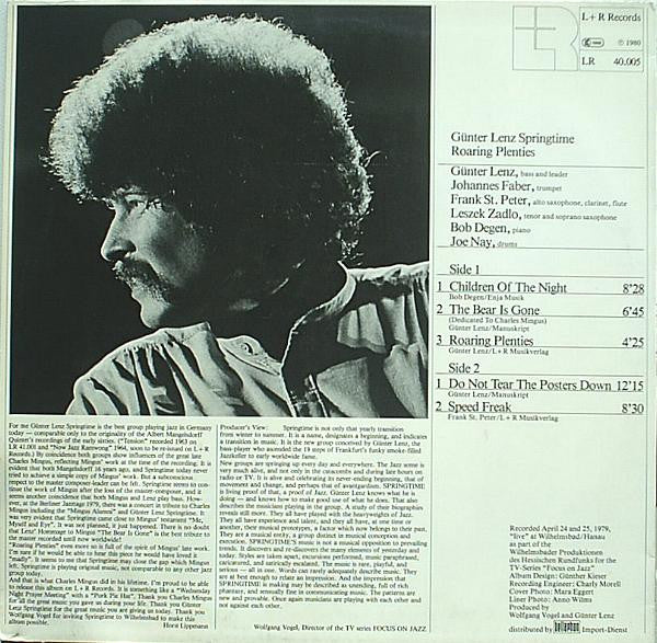 Günter Lenz Springtime : Roaring Plenties (LP)