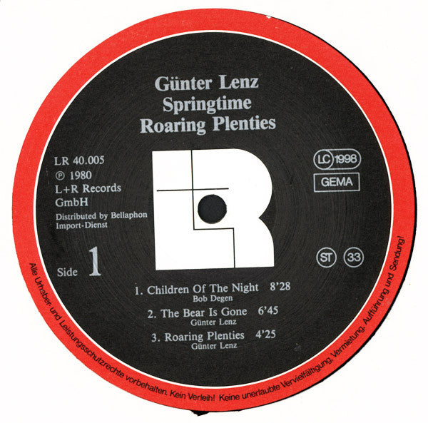 Günter Lenz Springtime : Roaring Plenties (LP)