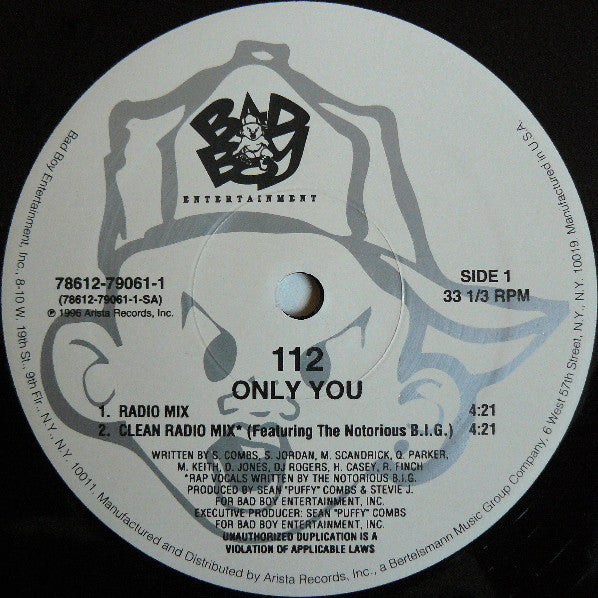 112 Featuring The Notorious B.I.G.* : Only You (12", Single)