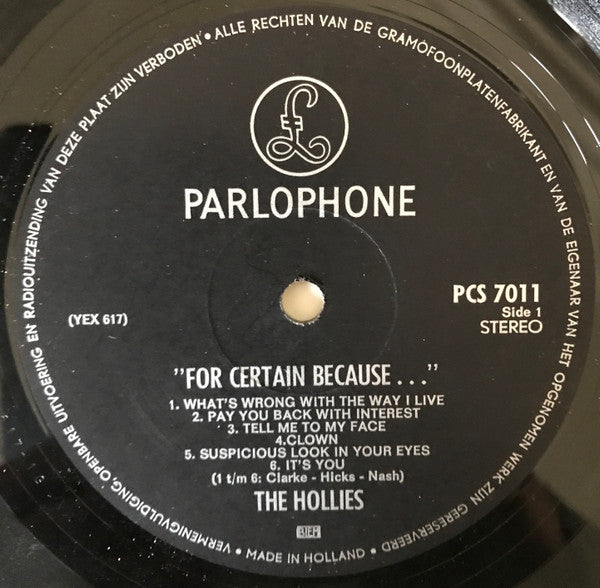 The Hollies : For Certain Because... (LP, Album)