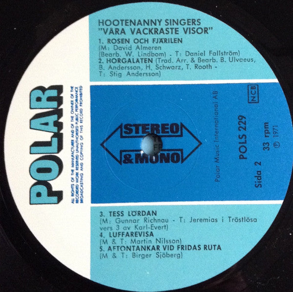 Hootenanny Singers : Våra Vackraste Visor (LP, Album, RE)