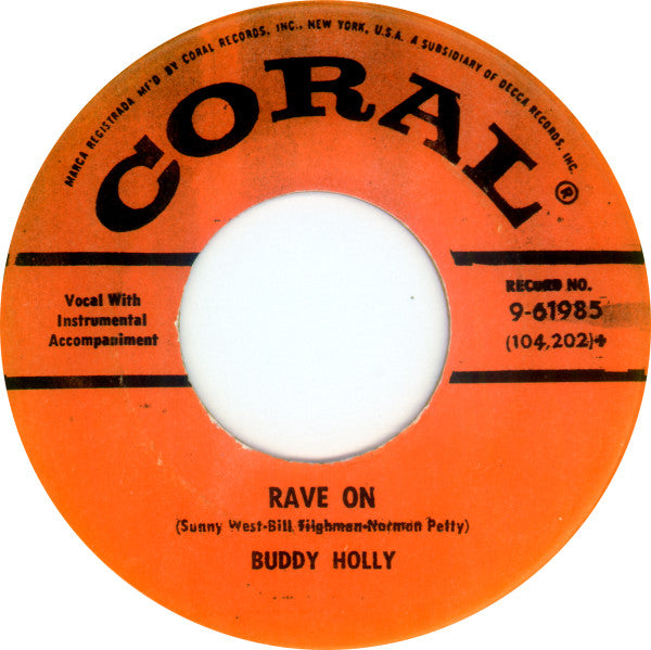 Buddy Holly : Rave On / Take Your Time (7", Single, Yel)