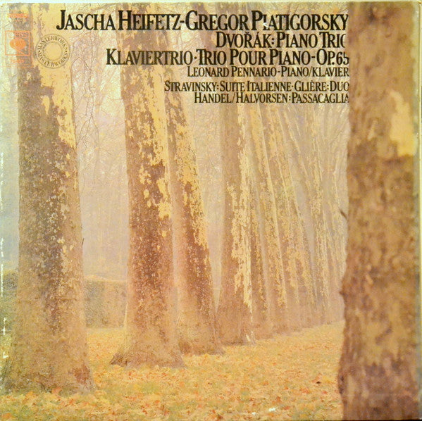 Jascha Heifetz – Gregor Piatigorsky ; Antonín Dvořák / Igor Stravinsky / Reinhold Glière / Georg Friedrich Händel, Johan Halvorsen : Piano Trio, Op. 65 / Suite Italienne / Duo / Passacaglia (LP, Gat)