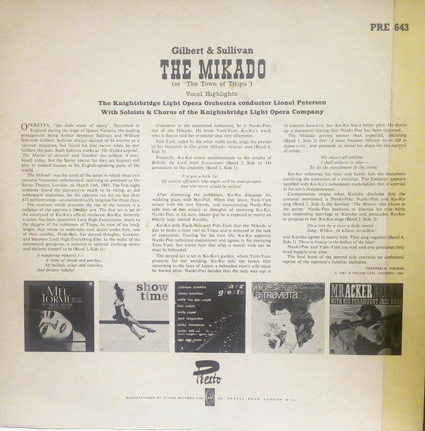 Gilbert & Sullivan, Knightsbridge Light Opera Orchestra, Lionel Peterson : Mikado (LP, Album)