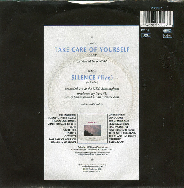Level 42 : Take Care Of Yourself (7", Single)