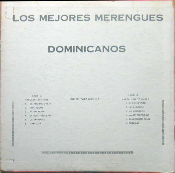 Super Orquesta San José With Papa Molina And Joseito Mateo : Los Mejores Merengues Dominicanos (LP, Album)