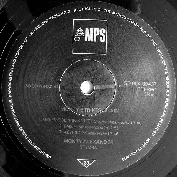 Monty Alexander : Monty Strikes Again - Monty Alexander Live In Germany (LP, Album, RE)