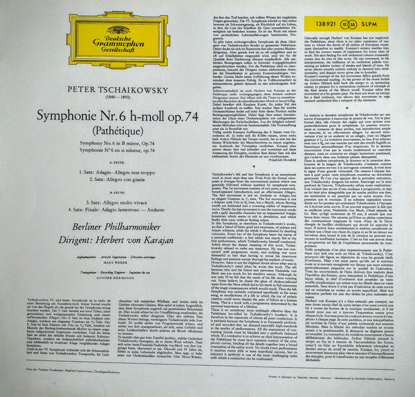 Peter Tschaikowksy* - Berliner Philharmoniker · Herbert von Karajan : Symphonie Nr.6 h-moll »Pathétique« (LP, RE)
