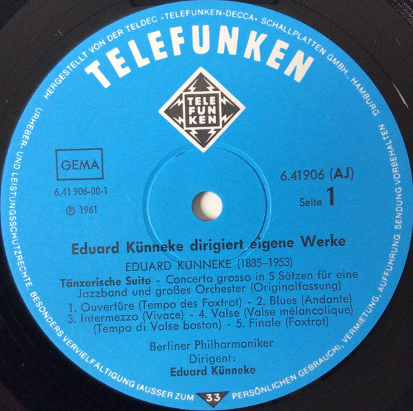 Eduard Künneke : Eduard Künneke Dirigiert Eigene Werke (LP, Comp)