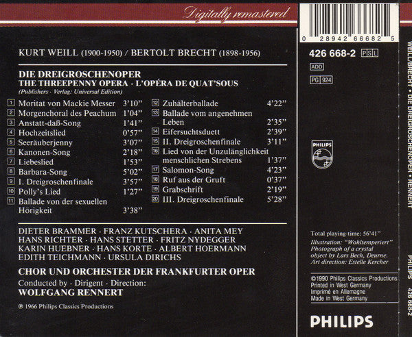 Kurt Weill / Bertolt Brecht : Die Dreigroschenoper / The Threepenny Opera / LOpéra de Quat' Sous (CD, RE, RM)