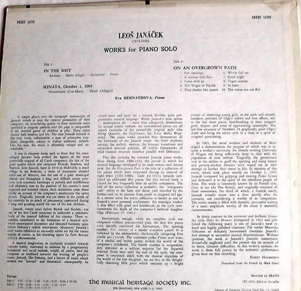 Leoš Janáček, Eva Bernáthová : Works For Piano Solo: On An Overgrown Path; In The Mist; Sonata, October 1, 1905  (LP)