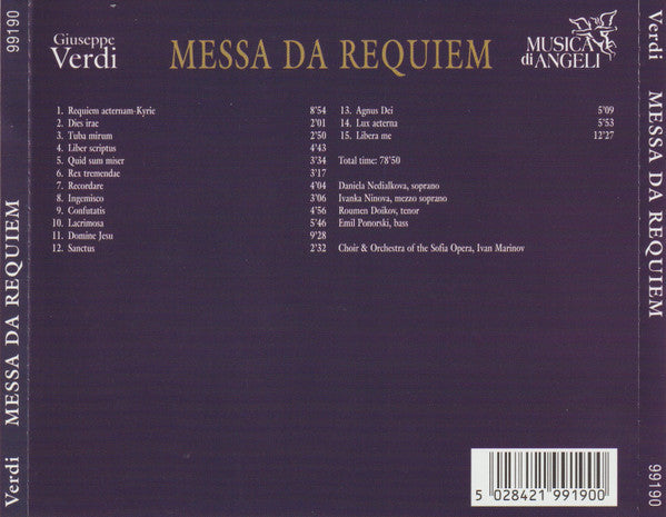 Giuseppe Verdi - Daniela Nedialkova, Ivanka Ninova, Roumen Doikov, Emil Ponorski, Sofia National Opera Chorus & The Sofia National Opera Orchestra, Ivan Marinov : Messa Da Requiem (CD, Album)