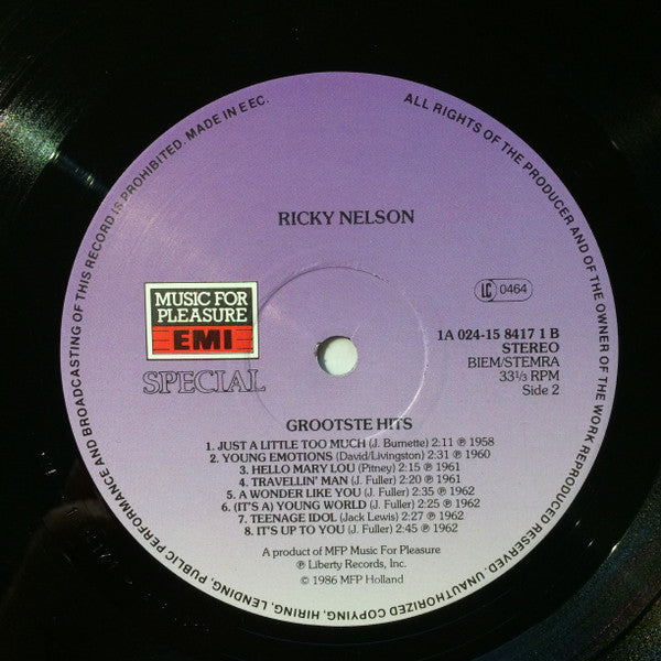 Ricky Nelson (2) : Ricky Nelson's Grootste Hits (LP, Comp)