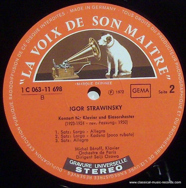 Igor Stravinsky / Michel Béroff / Seiji Ozawa, Orchestre De Paris : Capriccio • Mouvements • Concerto (LP)