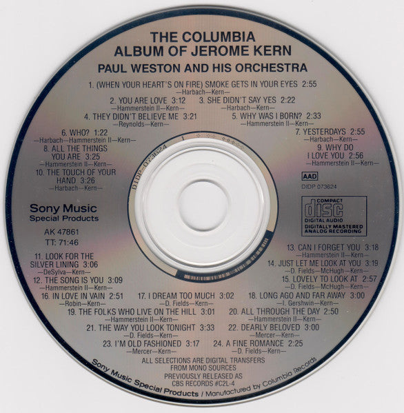 Paul Weston And His Music From Hollywood : The Columbia Album Of Jerome Kern (CD, Album, Mono)