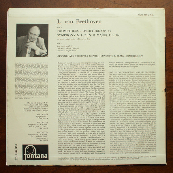 Ludwig van Beethoven, Gewandhausorchester Leipzig, Franz Konwitschny : Beethoven Symphonie No. 2 (LP)