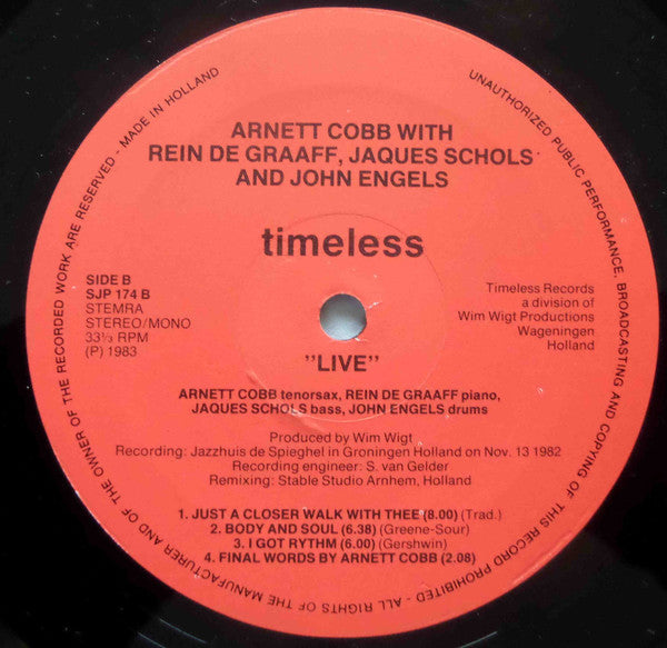 Arnett Cobb, Rein De Graaff, Jacques Schols & John Engels : Live (LP, Album, Mono)