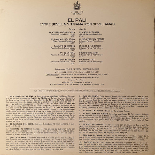 El Pali : Entre Sevilla Y Triana Por Sevillanas (LP, Album)