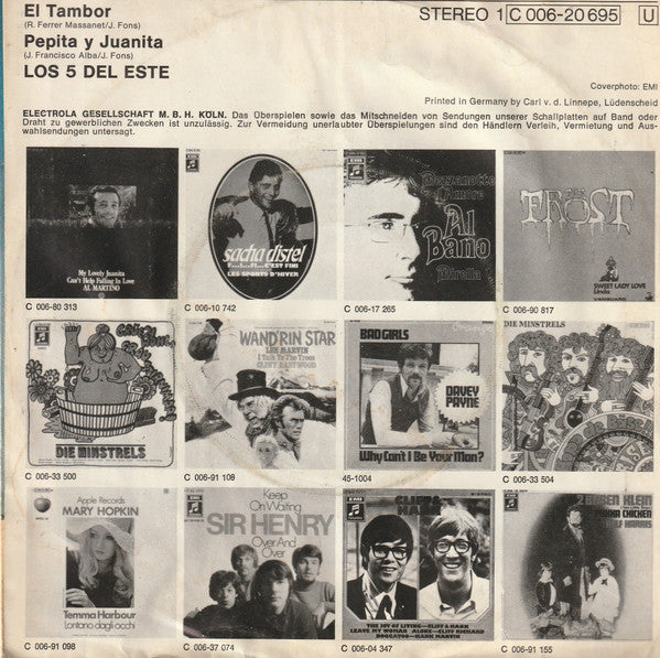 Los 5 Del Este : El Tambor / Pepita Y Juanita (7", Single)