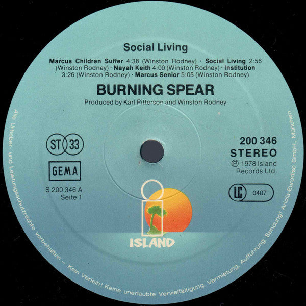 Burning Spear : Social Living (LP, Album)