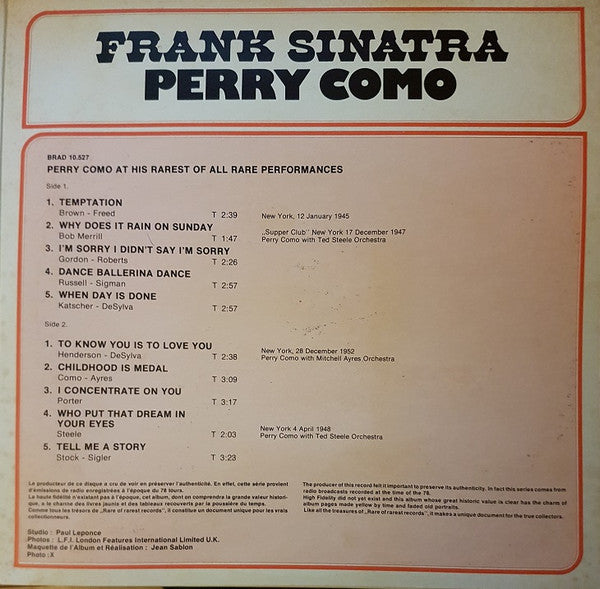 Frank Sinatra / Perry Como : At His Rarest Of All Rare Performances (2xLP, Album, Comp, Mono)