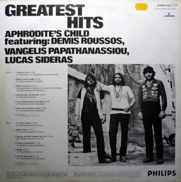 Aphrodite's Child Featuring Demis Roussos, Vangelis Papathanassiou*, Lucas Sideras : Greatest Hits (LP, Comp)