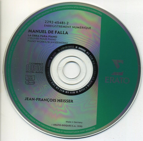 Manuel De Falla, Jean-François Heisser : La Obra Para Piano (= L'œuvre Pour Piano = Piano Works = Klavierwerke) (CD, RE)