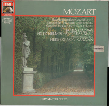 Wolfgang Amadeus Mozart, Berliner Philharmoniker, Herbert von Karajan, James Galway, Fritz Helmis, Andreas Blau : Flötenkonzert - Flute Concerto No. 1/Konzert Für Flöte, Harfe Und Orchester - Concerto For Flute, Harp And Orchestra (LP, RE)