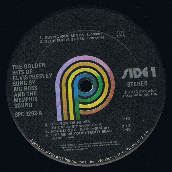 Big Ross & The Memphis Sound : The Golden Hits Of Elvis Presley (LP, Album, RE, Bla)