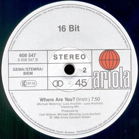 16 Bit : Where Are You? (12", Maxi)