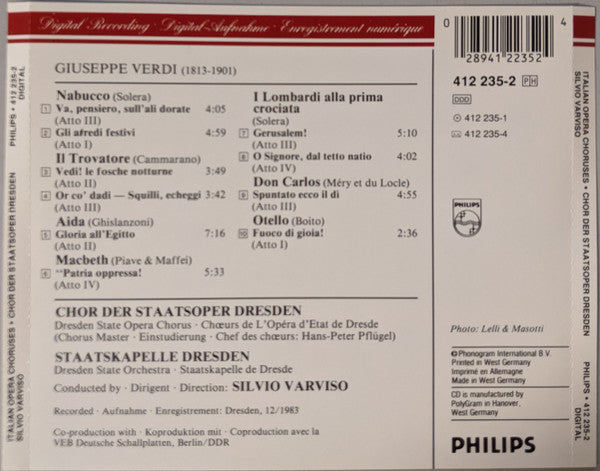 Giuseppe Verdi, Chor der Staatsoper Dresden, Staatskapelle Dresden, Silvio Varviso : Italian Opera Choruses (CD)
