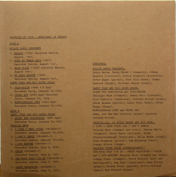Willie Lewis Presents, Danny Polo & His Swing Stars, Valaida Snow : Americans In Europe (LP, Comp)