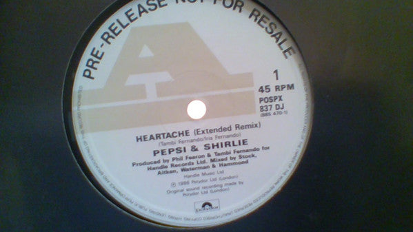 Pepsi & Shirlie : Heartache (12", Single, Promo)